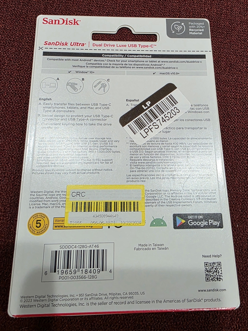 Andis (SanDisk-style) Silver USB Type-C Dual Drive 128GB - Picture 3 of 4